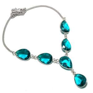 Indicolite Tourmaline 925 Sterling <b>Silver</b> Plated Luxury Handmade Link Chain Necklace Pear Shape Blue Gemstones Wedding Gift - Product Image 3