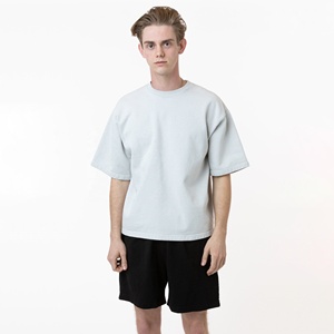 T-shirt en jersey de coton uni surdimensionné pour homme, col rond, manches courtes, coupe décontractée, longueur normale, tissu tricoté teint uni - Product Image 6