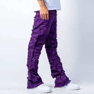 กางเกงยีนส์ผู้ชายสีม่วงแบบปะติดปะต่อ OEM ODM - กางเกงยีนส์ทรงสลิมฟิตสไตล์สตรีทแวร์ขาดๆ เซอร์ๆ สำหรับแฟชั่นทันสมัย - Product Image 3