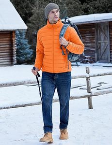 Chaqueta de Plumón Ligera Acolchada Naranja para Hombre, Cierre de Cremallera, Cuello Alto, Corte Regular, para Otoño y Actividades al Aire Libre - Product Image 3