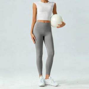<b>Women</b> 2 Piece Yoga Set High Waist Leggings Crop <b>Top</b> Crisscross Back Sleeveless Solid Mint Green Breathable Seamless Sport Outfit - Product Image 4