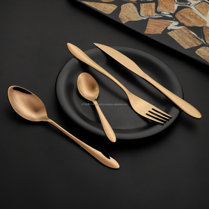 Juego de cubiertos/cubiertos de acero inoxidable elegante Pvd de oro rosa, grado 202/304, cuchara brillante, tenedor y cuchillo, cuchara para bebé, hecho en La India - Product Image 1