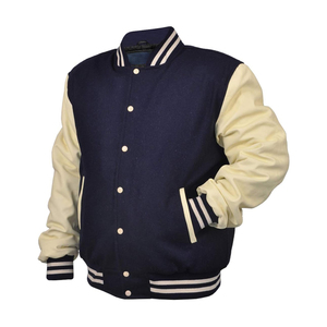 Veste universitaire bleu marine et crème pour homme avec fermeture boutonnée, style preppy, mélange de coton, coupe classique, pour l'automne - Product Image 2