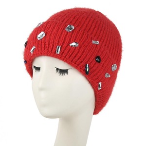 Mens Black Rhinestone Beanie Hat Hand Unisex <b>Winter</b> <b>Cap</b> Solid Color Adult 56-58CM - Product Image 6