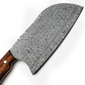 Cuchillo de Chef Burraq OEM Hecho a Mano de Acero de Damasco de Grado Industrial, Multifuncional, con Patrón de Gota de Lluvia, Funda de Cuero y Madera - Product Image 5