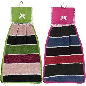 Toalla de algodón para colgar en el lavabo, servilleta, toalla de mano para cocina y baño, multicolor, 2 piezas, verde-rosa, 44 cm de largo x 24 cm de ancho - Product Image 1