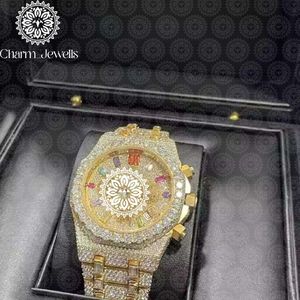 Charm Jewells Men's Luxury Gold Watch 43mm Round Case Quartz Movement <b>Chronograph</b> Sapphire Dial Folding Clasp - Product Image 2
