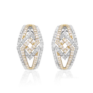 1.76 Cttw Round Cut White Natural Diamond <b>Hoop</b> Huggie <b>Earrings</b> for Women in 925 <b>Sterling</b> <b>Silver</b> Two Tone - Product Image 1