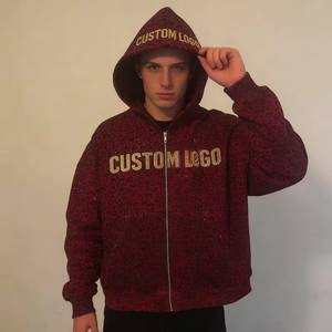 Sudadera con capucha de forro polar con cremallera y estampado de leopardo morado para hombre, estilo oversize, con logo de llama frontal, para otoño - Product Image 3