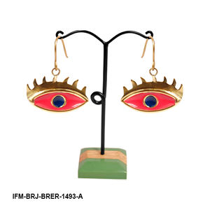 Pendientes de ojo de esmalte rosa hechos a mano, chapados en oro, de latón, talismán protector, joyería para mujer, al por mayor - Product Image 2