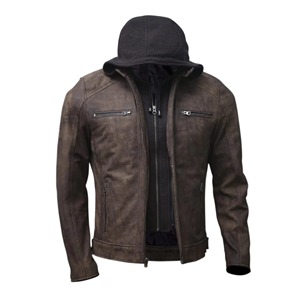 Chaqueta de moto delgada de cuero marrón desgastado para hombre, con cremallera frontal transpirable y delgada - Product Image 1