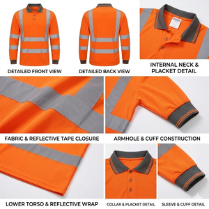 Camiseta Polo de Manga Larga de Secado Rápido, Naranja, Alta Visibilidad, con Tiras Reflectantes, para Trabajo de Construcción Vial, con Logotipo Personalizado OEM - Product Image 5