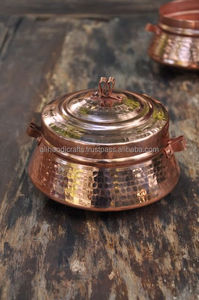 Bol en cuivre martelé avec poignées latérales incurvées en laiton, intérieur en acier inoxydable, plat à curry - Ali Handicrafts India Exportation en gros B2B - Product Image 3
