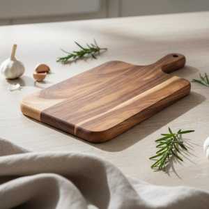Planche à découper rectangulaire en bois d'acacia écologique avec poignée, finition naturelle, artisanale, passe au lave-vaisselle, outil de cuisine - Product Image 3