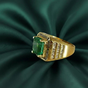 Men's Hip Hop Style <b>Emerald</b> Cut Cluster <b>Ring</b> Rhodium Plated Sterling <b>Silver</b> Prong Set for Wedding/Engagement/Anniversary Gifts - Product Image 4