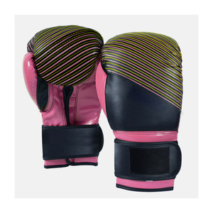 Leather Boxing Gloves Blue Black Yellow Striped Velcro Closure Adjustable Wrist <b>Strap</b> Adult Unisex Training Gear - Product Image 6