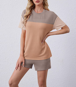 Ensemble court femme 2026 de haute qualité, personnalisé, uni, décontracté, respirant, 2 pièces, en coton, avec crop top - Product Image 3
