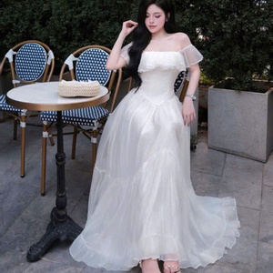 Women's silk cotton sexy <b>hot</b> maxi <b>Dresses</b> Natural Waist Slim Fit Strapless Chiffon Casual Washable Factory Price Customized - Product Image 5