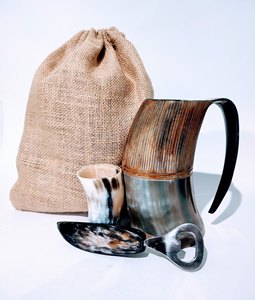 Verre à shot et décapsuleur en corne (lot de 3 pièces) – Chope authentique pour cidre et bière, style vintage, qualité supérieure - Product Image 1