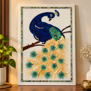 Escultura de Pared Decorativa Hecha a Mano con Relieve de Pavo Real en Lienzo, Decoración de Pared Enmarcada, Decoración de Naturaleza Muerta para el Hogar, Decoración para Bodas Diwali - Product Image 6