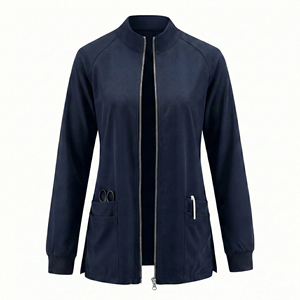 Blouses d'infirmière personnalisables, veste de travail zippée sur le devant, design élégant, manches longues, multi-poches, prix de gros. - Product Image 5