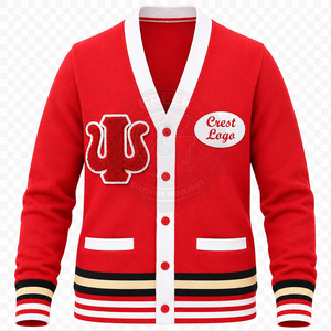 Cardigan personnalisé pour sororité/fraternité KAP, couleur bordeaux, pour hommes et femmes, col en V, en acrylique tricoté, avec logo brodé Psi Greek, pour l'hiver - Product Image 3