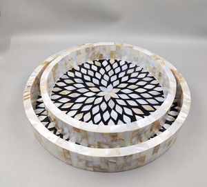 Modern Round Eco-Friendly Durable Serving Tray with Resin <b>MOP</b> Inlay Design Personalized for Breakfast Foods & <b>Dry</b> Fruits - Product Image 2