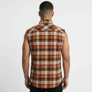 New Arrival Custom Men Sleeveless <b>Plaid</b> Flannel <b>Shirt</b> Button Down Collar Casual Autumn Cotton Woven Breathable Men <b>Plaid</b> <b>Shirts</b> - Product Image 2