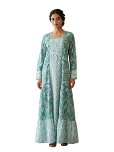 <b>Boho</b> Maxi <b>Dress</b> With Paisley Print Square Neck <b>Long</b> Sleeve Loose Fit Full Length Woven Cotton Breathable Daily Wear - Product Image 1