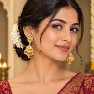Vente en gros de boucles d'oreilles Jhumka plaquées or 14K18K24K, ensemble de boucles d'oreilles de mariée, design traditionnel, ensemble de Jhumka pour mariage - Product Image 3