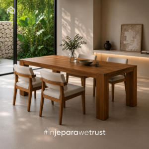 Table à manger minimaliste en bois massif, écologique, pour maison moderne, villa, hôtel, restaurant, intérieur, fabriquée à Jepara - Product Image 1