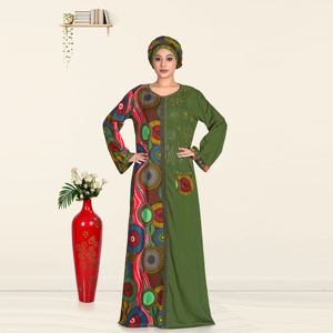 Abaya Kaftan en Rayonne pour Femmes Musulmanes avec Broderie Diamantée, Panneau Imprimé Contrastant, Manches Longues, Style Modeste Dubaï, Robe Maxi Islamique - Product Image 3