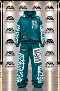 Wholesale <b>Men</b>’s Teal Graphic 2-Piece Tracksuit Set Oversized Zip-Up Hoodie & <b>Baggy</b> <b>Jogger</b> Streetwear - Product Image 2