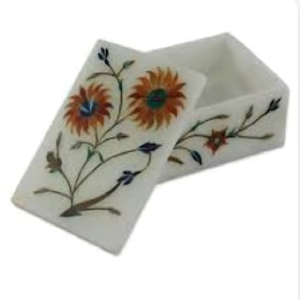 Caja de joyería de mármol de última producción para tocador, de un exportador de la India, con incrustaciones decorativas artísticas. - Product Image 1