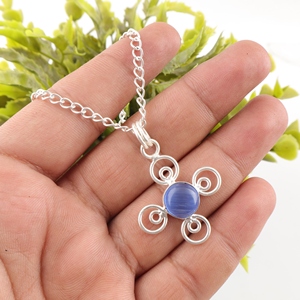 Hot Selling 925 Sterling Silver Plated Dark Blue <b>Cat's</b> Eye Pendant Bezel Set Women Statement Pendants Style Charms <b>Gifts</b> <b>For</b> <b>Her</b> - Product Image 4