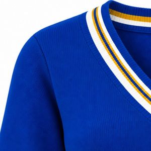 Suéter Personalizado para Mujer con Cuello en V, Manga Larga, Cuello y Puños a Rayas en Contraste, Jersey con Letra Personalizada para Uso Casual - Product Image 4
