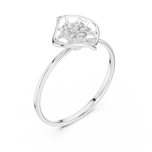 Anillo de Diamantes de Oro Sólido de 14k para Mujer, Diseño de Hoja Abstracta, Corte Brillante Redondo, Anillo de Compromiso Clásico, Diseño Minimalista, para Regalo - Product Image 3