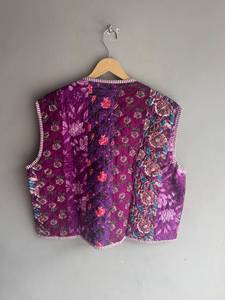 Floral <b>Quilted</b> Cotton Vest V-Neck Sleeveless Women's <b>Jacket</b> Summer Wear with Pockets Printed <b>Pattern</b> Regular Length GIFT FOR HER - Product Image 6