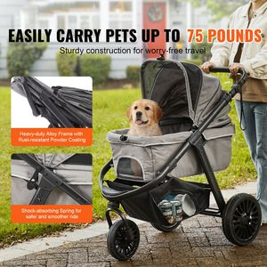 Passeggino per Cani a 3 Ruote con Freni Rotanti, Capacità di Carico 75 Libbre, con Tappetino e Cestino Portaoggetti - Product Image 2