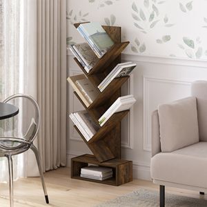 Libreria a 7 Ripiani a Forma di Albero in Pino Ambrato - Product Image 1