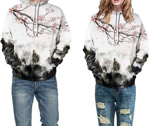 Sweat-shirt à capuche unisexe imprimé fleurs de cerisier, 100 % polyester tricoté, décontracté, pour le printemps, coupe classique, sublimation - Product Image 1