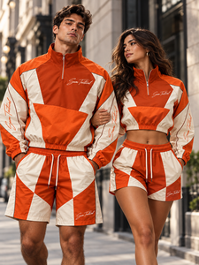 Conjunto Deportivo Sam Tactical para Hombre, Color Naranja y Blanco, Chaqueta con Cierre de Media Cremallera y Pantalones Cortos, Secado Rápido, Ropa Deportiva de Verano, Precio al por Mayor - Product Image 5