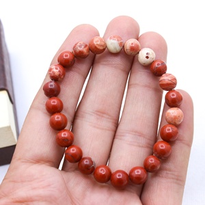 Wholesale Natural <b>Red</b> Jasper Smooth Round <b>Bead</b> Stretch Bracelet Memoria Jewels - Product Image 6