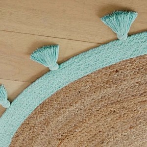 Tapis rond en jute 100% biologique, style bohème, fait main, couleur unie, NYKO MART JR-21H - Product Image 2
