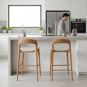 Taburete de Bar Elegante de Madera de Teca Sólida y Duradera, Estilo Escandinavo, Respaldo Curvo Japra, para Hogar, Bar o Restaurante Comercial - Product Image 5