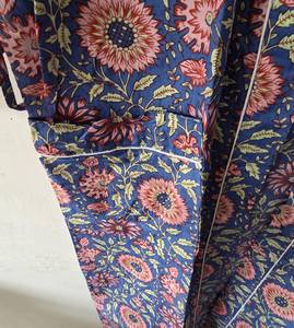 Exquisite Flock Print Indigo Cotton Summer Casual Knitted Robe Ankle <b>Length</b> <b>Dressing</b> <b>Gown</b> 100% Premium Soft Cotton Kimono - Product Image 4