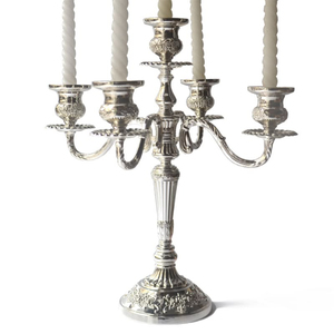 Top Quality <b>Dinner</b> Table Top Decor Metal <b>Candle</b> Stand Antique Finishing <b>Candle</b> Holder Set Of 1 Silver Aluminium 5-Arm Candelabra - Product Image 1