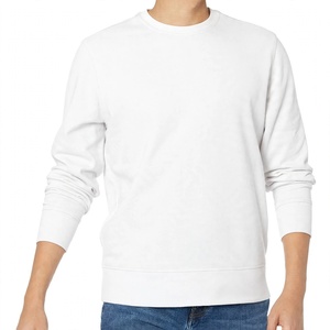 Plain <b>White</b> Crew Neck Cotton Fleece <b>Sweatshirt</b> Long Sleeve Pullover Casual <b>Men</b> Apparel Basic Fitted Tracksuit Top - Product Image 1