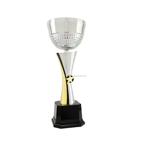 Fornecedor a granel Prata e Ouro com Real Metal Cup Trophy-Troféu Prêmio Gravado Corporativo Trophy Cup Award 15"