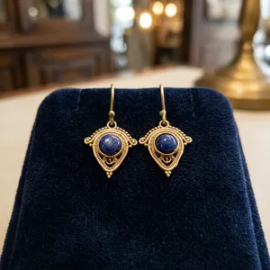 Pendientes de Latón con Lapislázuli |   Pendientes Colgantes con Gema Azul |   Fabricante de Joyería al por Mayor - Product Image 3